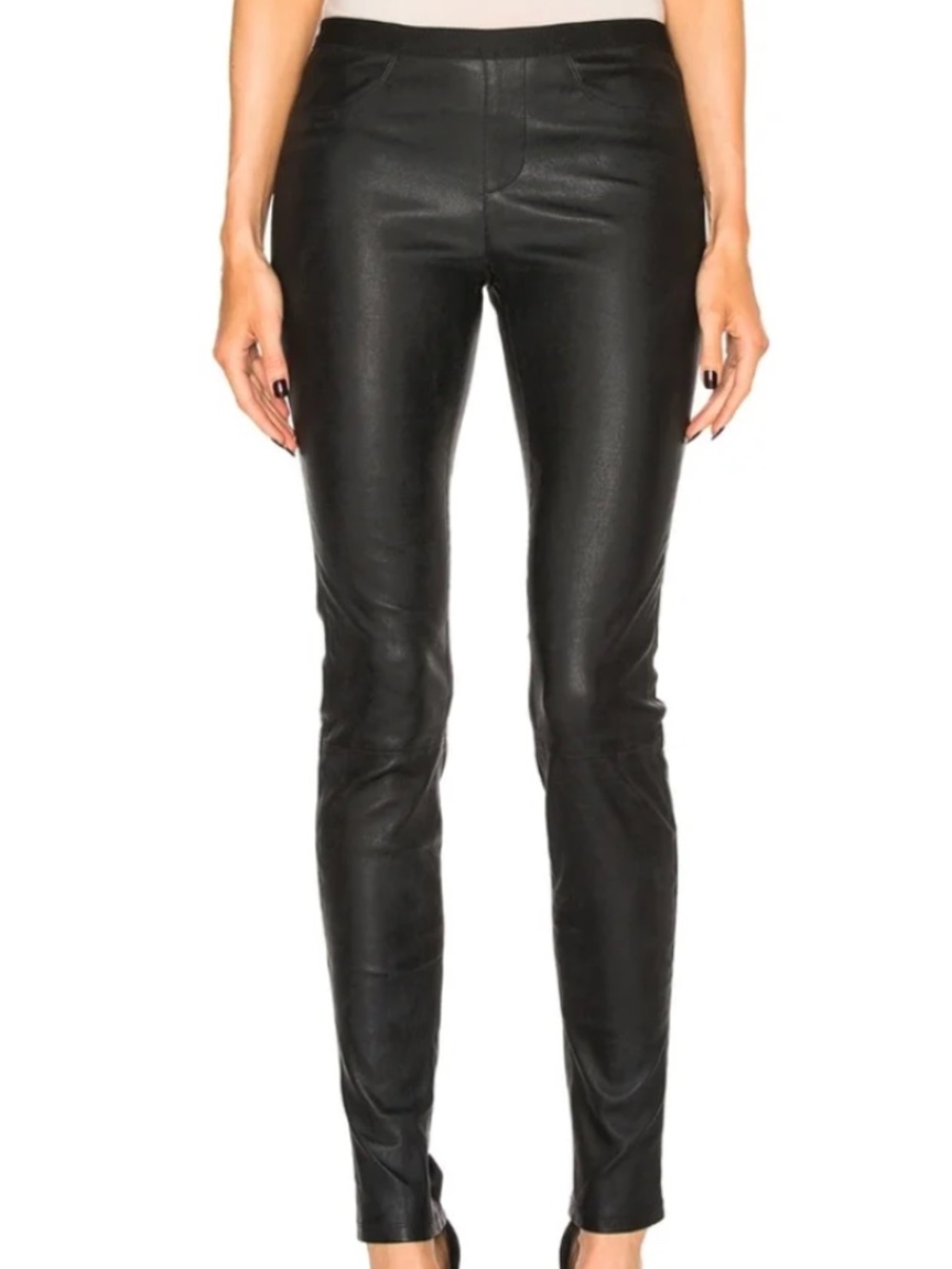 Helmut Lang Black 100% Lamb Leather Skinny Pants Leggings Stretch US 6